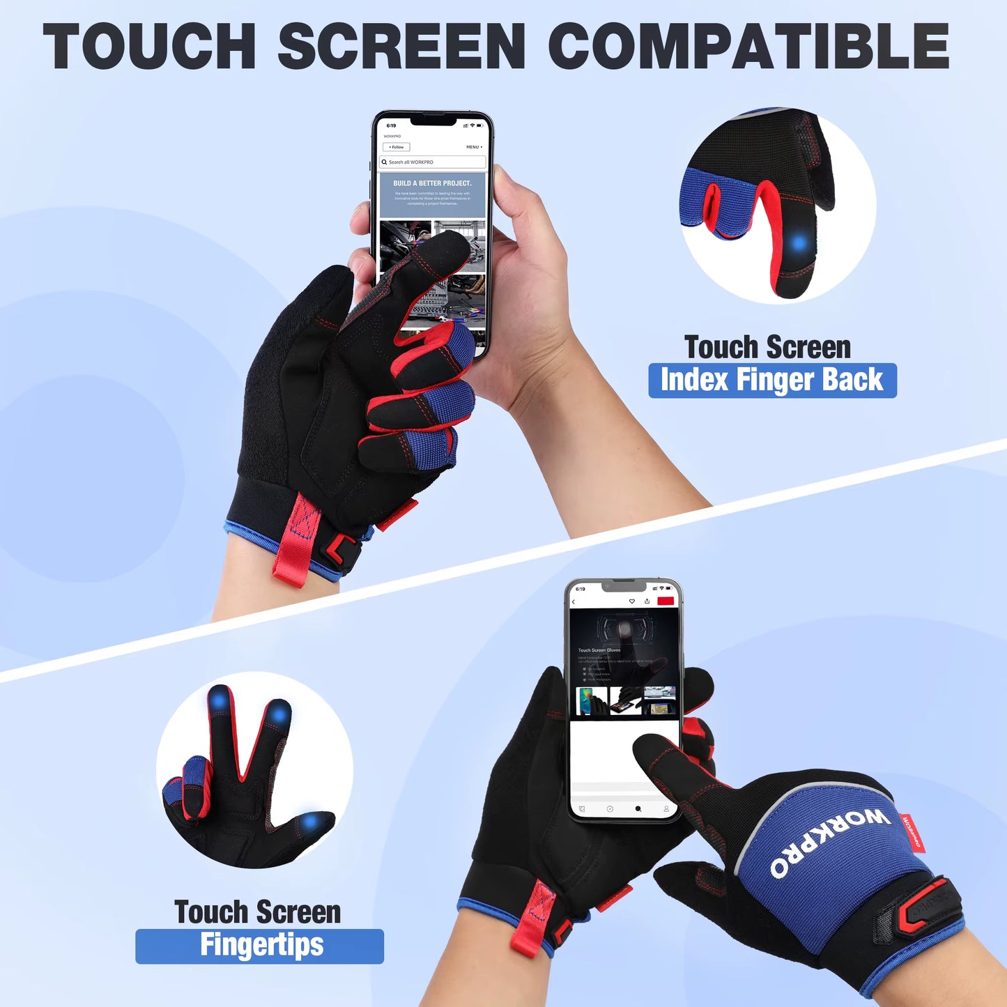 Touchscreen Full Finger Work Gloves – Durable, Non-Slip, Breathable & Compatible with All Devices
