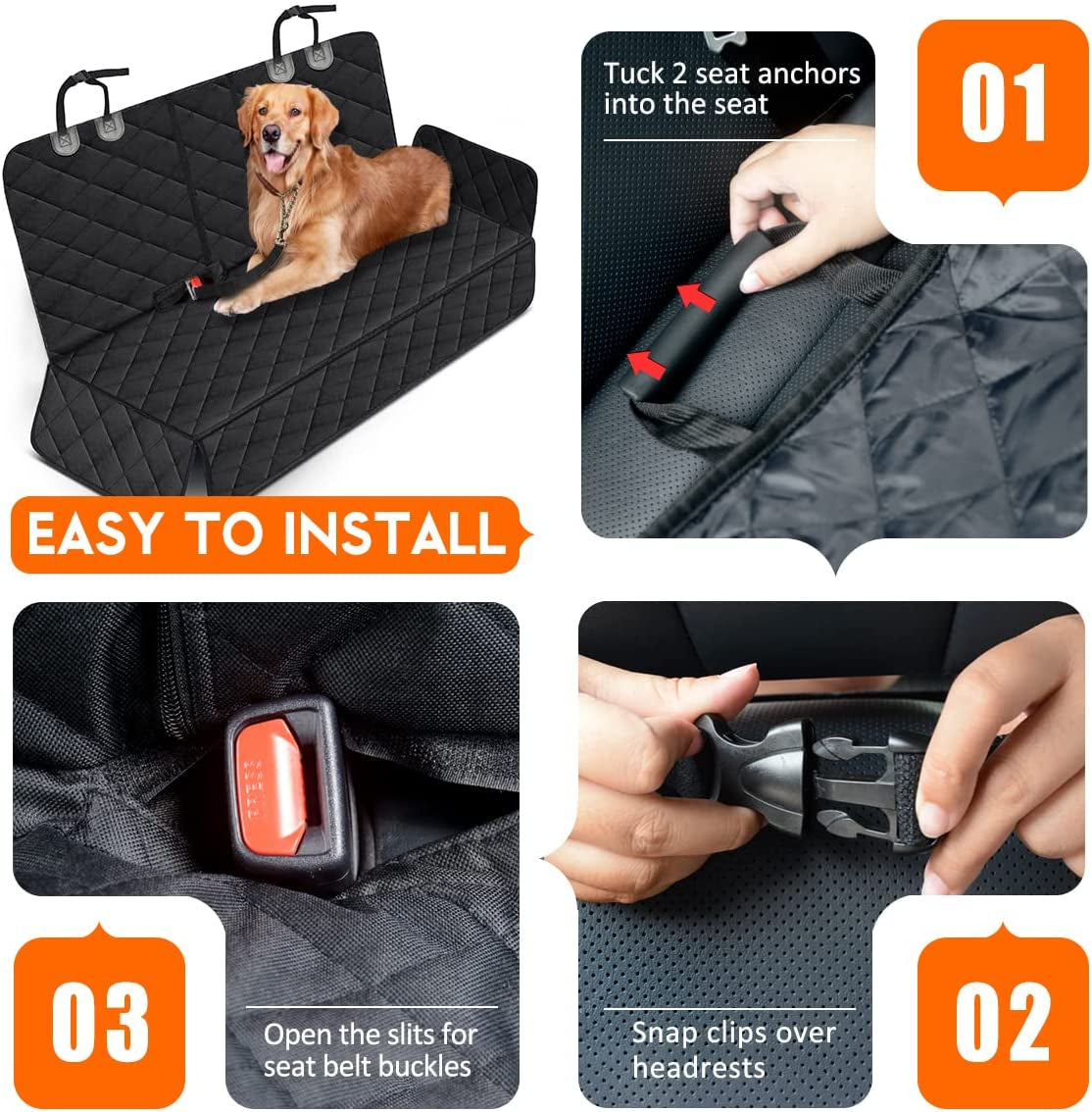 Ultimate Waterproof Dog Car Seat Cover – Non-Slip Protector for Back Seats, Fits Most Cars, Trucks & SUVs – Black